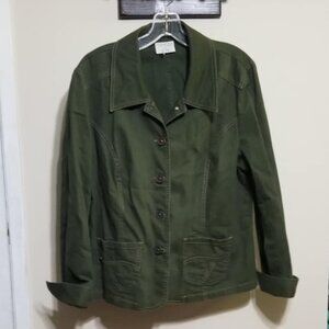 Tribal Jean Jacket Green 14 Button Front Rolled Cuffs Modern Country